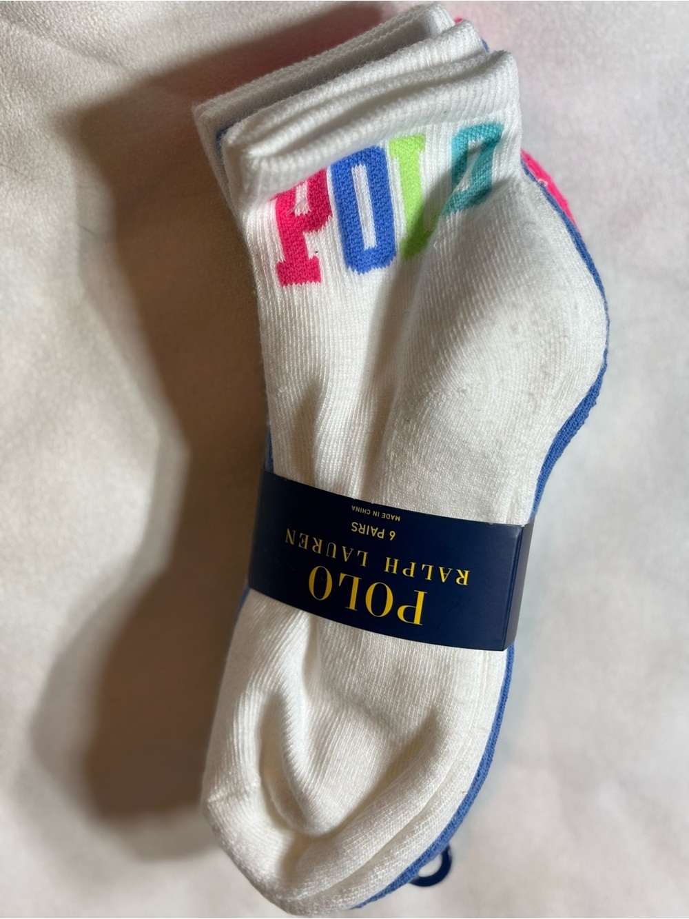 Polo Ralph Lauren Women's 6-Pair Ankle Socks Shoe Size 4-10.5, pink blue multi